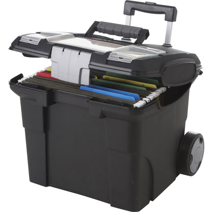 Storex Premium File Cart - Telescopic Handle - Steel, Plastic - 15" Length x 16.37" Width x 17" Depth - Black - 1 Each