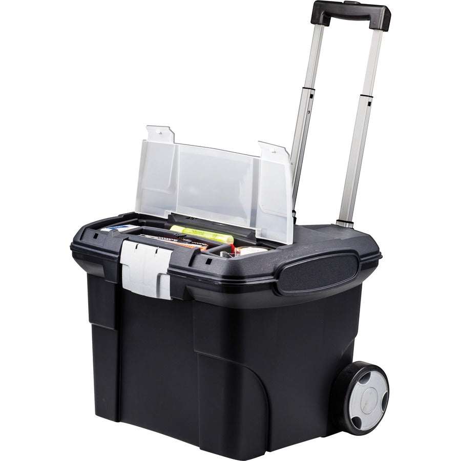 Storex Premium File Cart - Telescopic Handle - Steel, Plastic - 15" Length x 16.37" Width x 17" Depth - Black - 1 Each