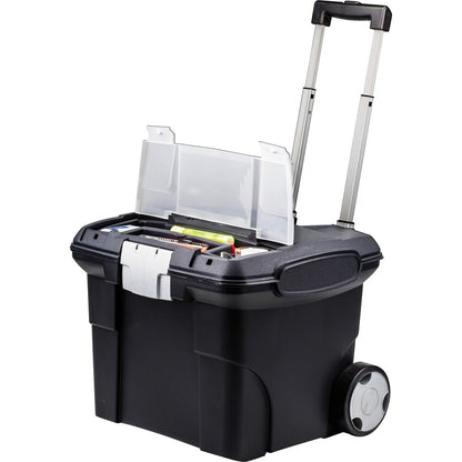Storex Premium File Cart - Telescopic Handle - Steel, Plastic - 15" Length x 16.37" Width x 17" Depth - Black - 1 Each