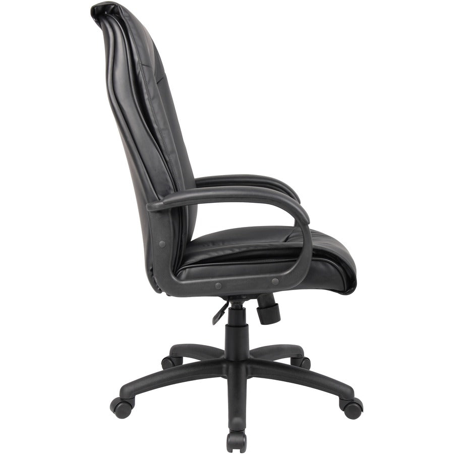 Boss B7601 High Back Executive Chair - Black Seat Color - Leather Seat Material - Black Frame Color - 5-star Base - 1 Ea