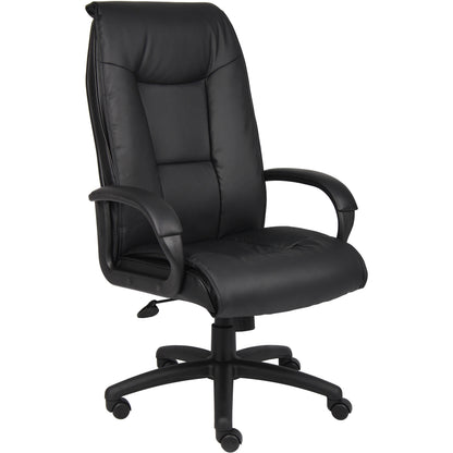 Boss B7601 High Back Executive Chair - Black Seat Color - Leather Seat Material - Black Frame Color - 5-star Base - 1 Ea