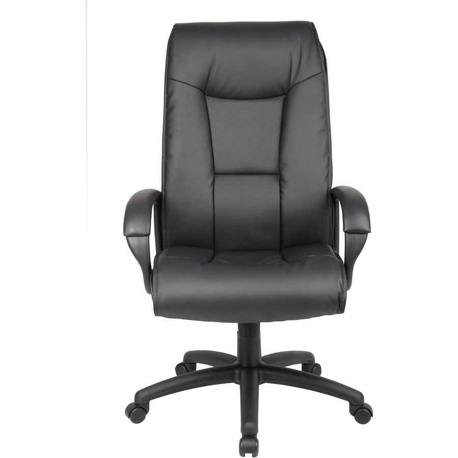 Boss B7601 High Back Executive Chair - Black Seat Color - Leather Seat Material - Black Frame Color - 5-star Base - 1 Ea