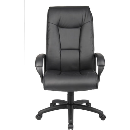Boss B7601 High Back Executive Chair - Black Seat Color - Leather Seat Material - Black Frame Color - 5-star Base - 1 Ea