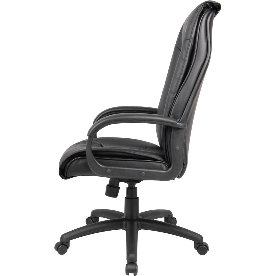 Boss B7601 High Back Executive Chair - Black Seat Color - Leather Seat Material - Black Frame Color - 5-star Base - 1 Ea