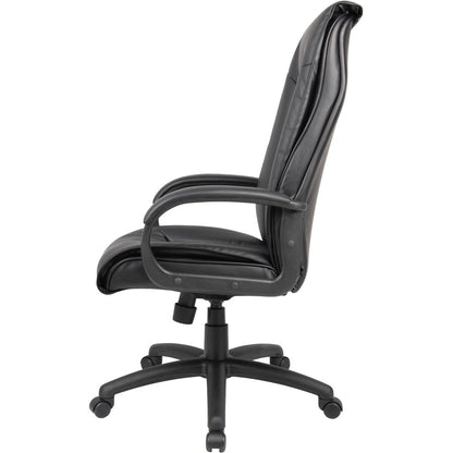 Boss B7601 High Back Executive Chair - Black Seat Color - Leather Seat Material - Black Frame Color - 5-star Base - 1 Ea