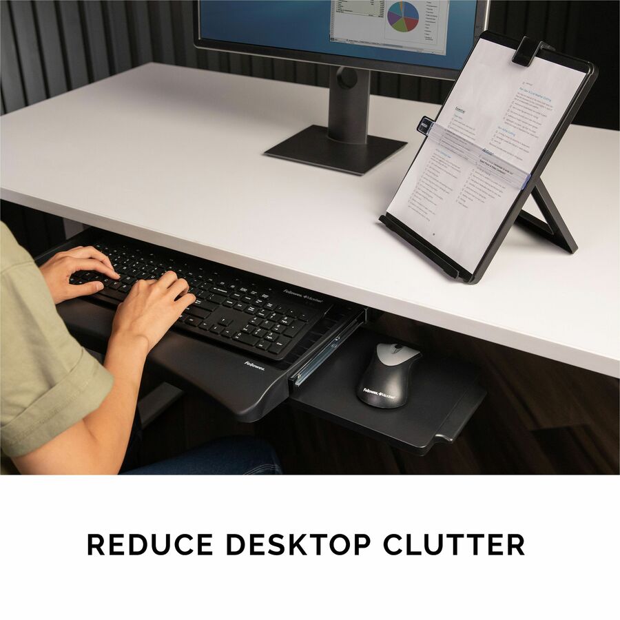 Fellowes Office Suites Underdesk Keyboard Drawer - 2.3" Height x 22" Width x 11.6" Depth - Black - 1 Each