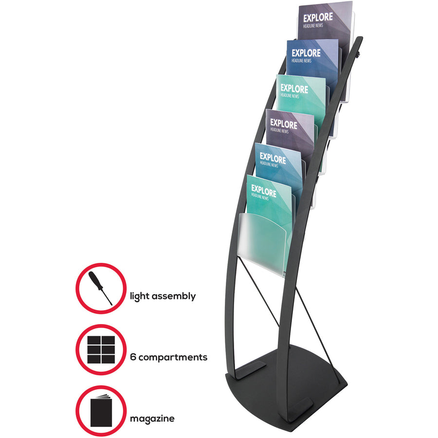 Deflecto Contemporary Floor Display - 6 Compartment(s) - Compartment Size : 1.45" - 49" Height x 13" Width x 16.50" Dept