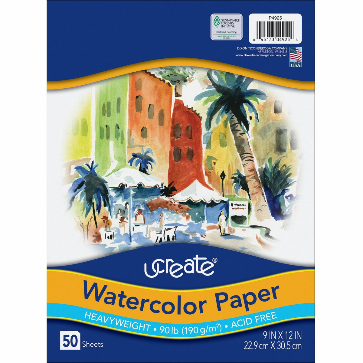 UCreate Watercolor Paper - 9" x 12" - 90 lb Basis Weight - Vellum - Sustainable Forestry Initiative (SFI) - Acid-free - 