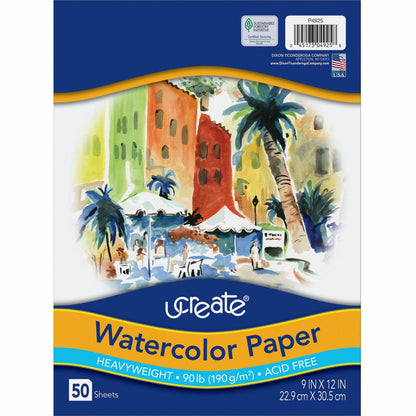 UCreate Watercolor Paper - 9" x 12" - 90 lb Basis Weight - Vellum - Sustainable Forestry Initiative (SFI) - Acid-free - 