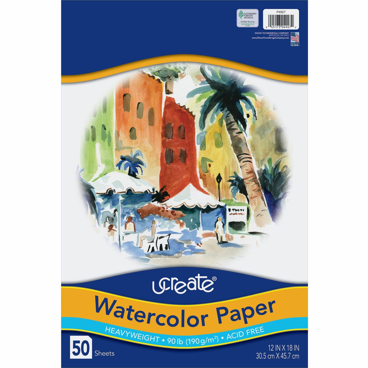 UCreate Watercolor Paper - 12" x 18" - 90 lb Basis Weight - Vellum - Sustainable Forestry Initiative (SFI) - Acid-free -