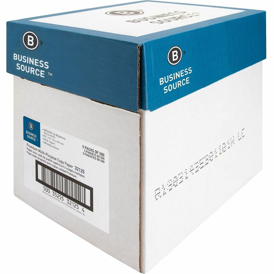 Business Source Premium Multipurpose Copy Paper - White - 92 Brightness - Letter - 8 1/2" x 11" - 20 lb Basis Weight - A