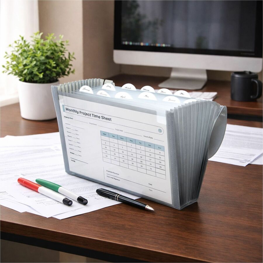 C-Line 48311 Letter Expanding File - 8 1/2" x 11" - 13 Pocket - Polypropylene - Smoke - Acid-free, Non-toxic, Button Clo