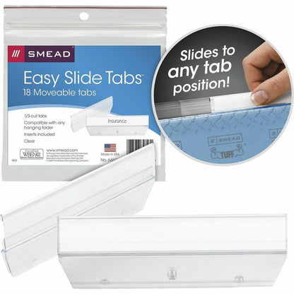Smead Easy Slide Hanging Folder Tabs - Clear Poly Tab(s) - Acid-free, PVC-free, Archival-safe - 18 / Pack