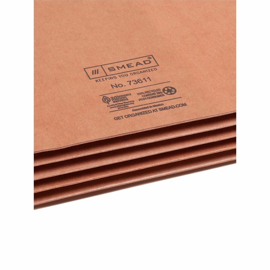 Smead Straight Tab Cut Legal Recycled File Pocket - 8 1/2" x 14" - 3 1/2" Expansion - 2 Plys - Redrope - Tear Resistant 