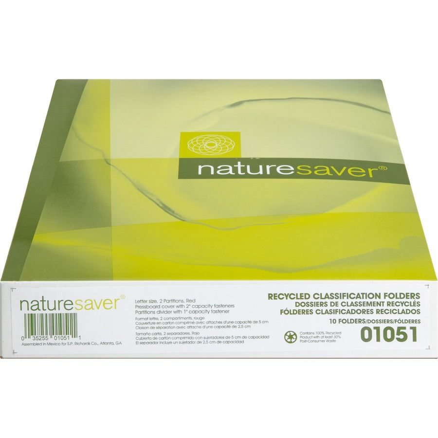 Nature Saver 2/5 Tab Cut Letter Recycled Classification Folder - 8 1/2" x 11" - 6 Fastener - 2" for Folder, 1" for Divid