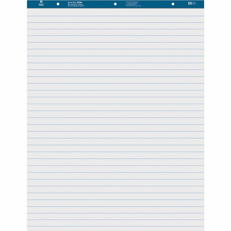 Business Source Standard Ruled Easel Pad - 50 Sheets - 15 lb Basis Weight - 27" x 34" Sheet Size - White Paper - Perfora