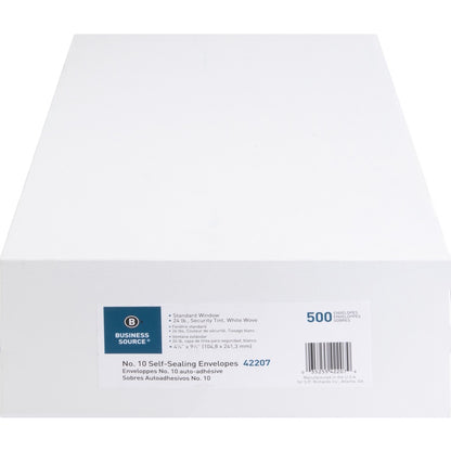 Business Source No.10 Standard Window Invoice Envelopes - Single Window - 9 1/2" Width x 4 1/2" Length - 24 lb - Self-se