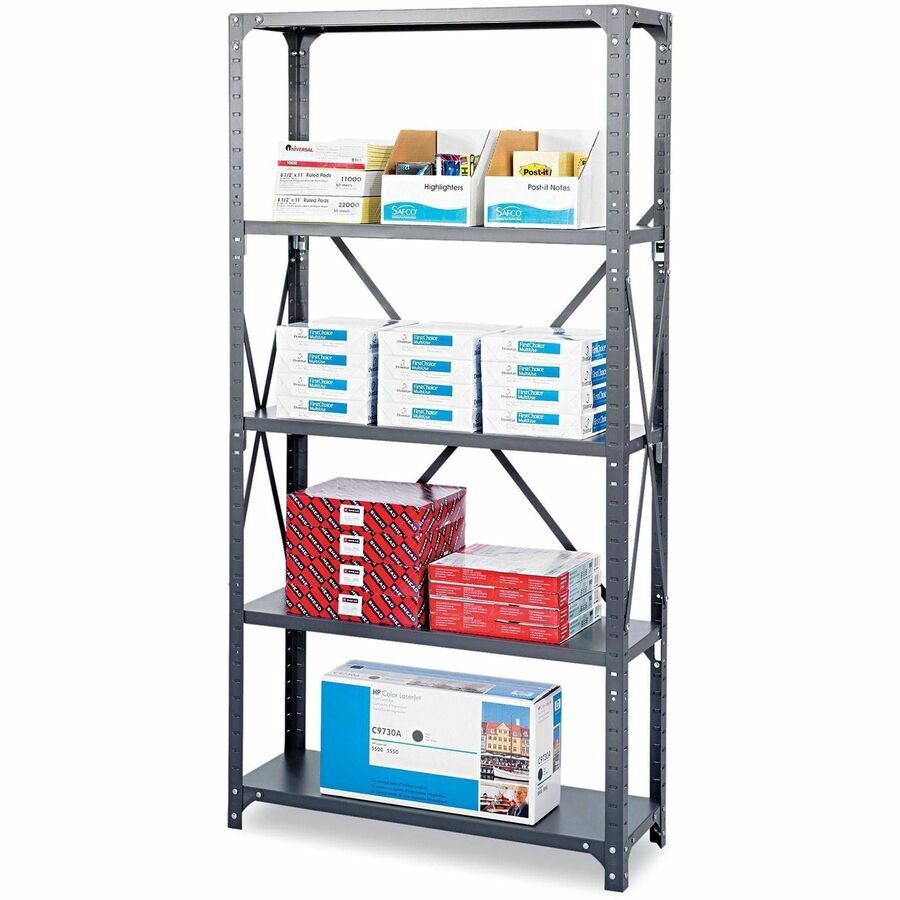 Safco Commercial 5 Shelf Kit - 36" Width x 18" Depth x 75" Height - 5 x Shelf(ves) - 3750 lb Load Capacity - Double-side