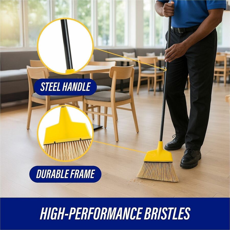 Genuine Joe Angle Broom - Polyvinyl Chloride (PVC) Bristle - 47" Handle Length - 54.5" Overall Length - Steel Handle - Y