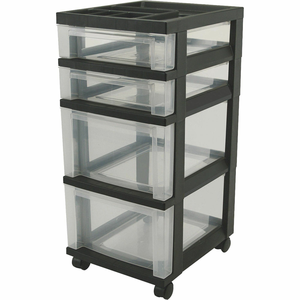 IRIS Mini Storage Cart - 4 Drawer - 4 Casters - Plastic - 14.25" Width x 12.05" Depth x 26.44" Height - Black - 1 Each