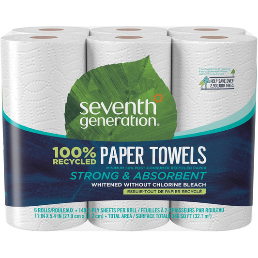 Seventh Generation 100% Recycled Paper Towels - 2 Ply - 11" Width x 5.40" Length - 140 Sheets/Roll - White - Paper - 1 P