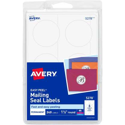 Avery® Round Booklet Seals - 4" Width x 6" Length - Permanent Adhesive - Round - Laser, Inkjet - White - Paper - 6 / She