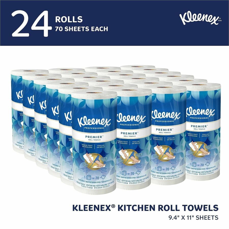 Kleenex Premier Kitchen Paper Towels - 1 Ply - 10.40" Width x 11" Length - 70 Sheets/Roll - White - 24 / Carton