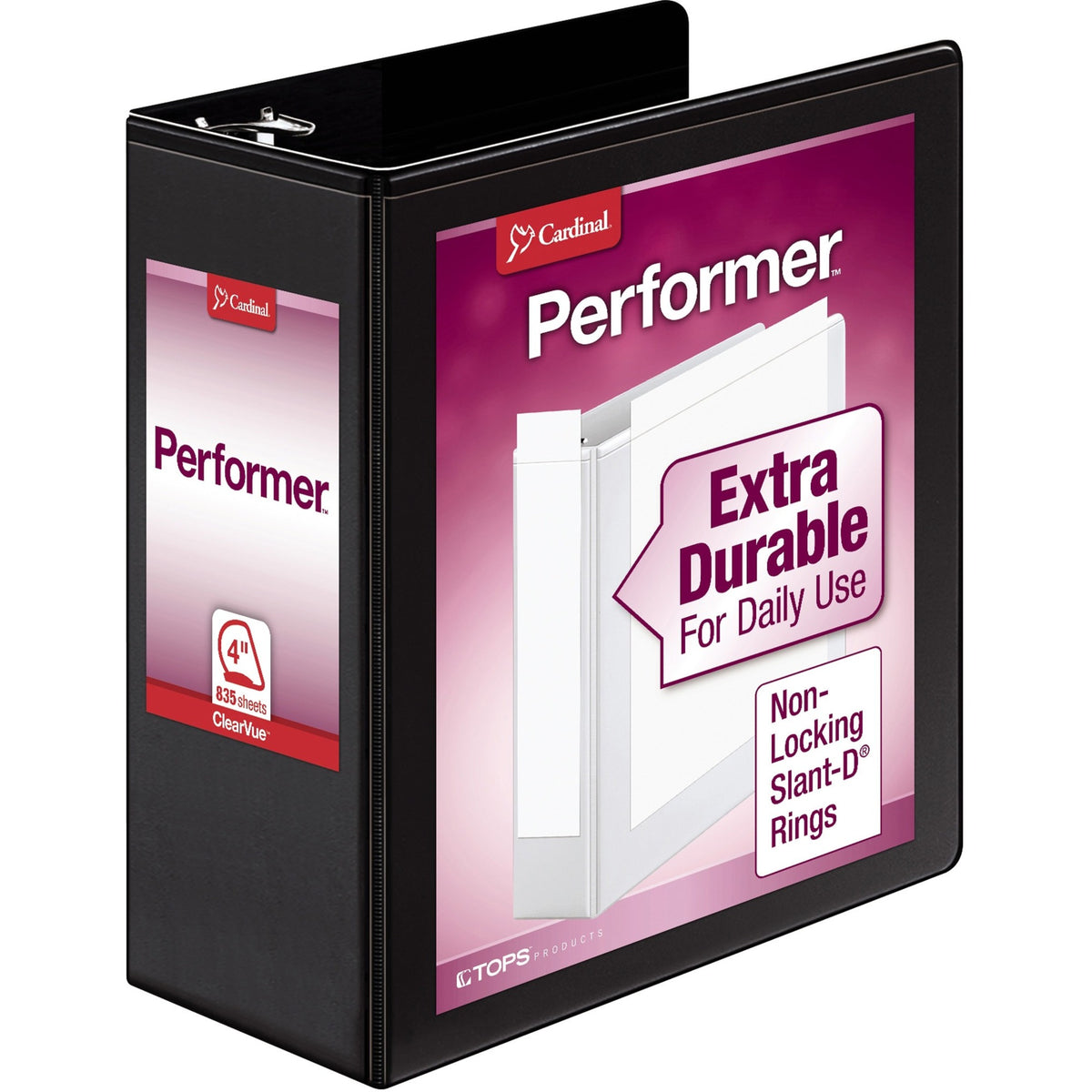 Cardinal® Performer ClearVue Slant-D Ring Binder - 4" Binder Capacity - Letter - 8 1/2" x 11" Sheet Size - 835 Sheet Cap