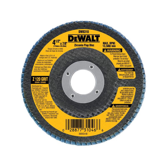 DEWALT 4-1/2 in. D X 7/8 in. Zirconia Flap Disc 120 Grit 1 pc