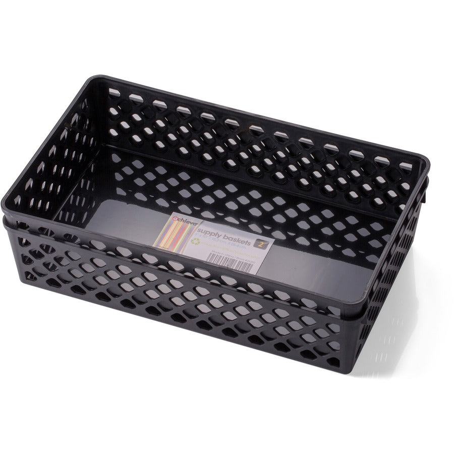 Officemate Supply Baskets - 2.4" Height x 10.1" Width x 6.1" Depth - Black - Plastic