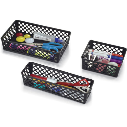 Officemate Supply Baskets - 2.4" Height x 10.1" Width x 6.1" Depth - Black - Plastic