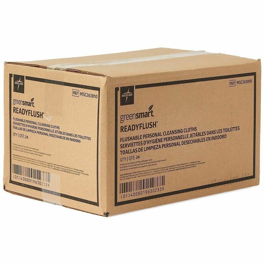 Medline ReadyFlush Biodegradable Flushable Wipes - 8" Width x 10" Length - White - Cloth, Fiber, Cloth Fiber - 24 / Cart