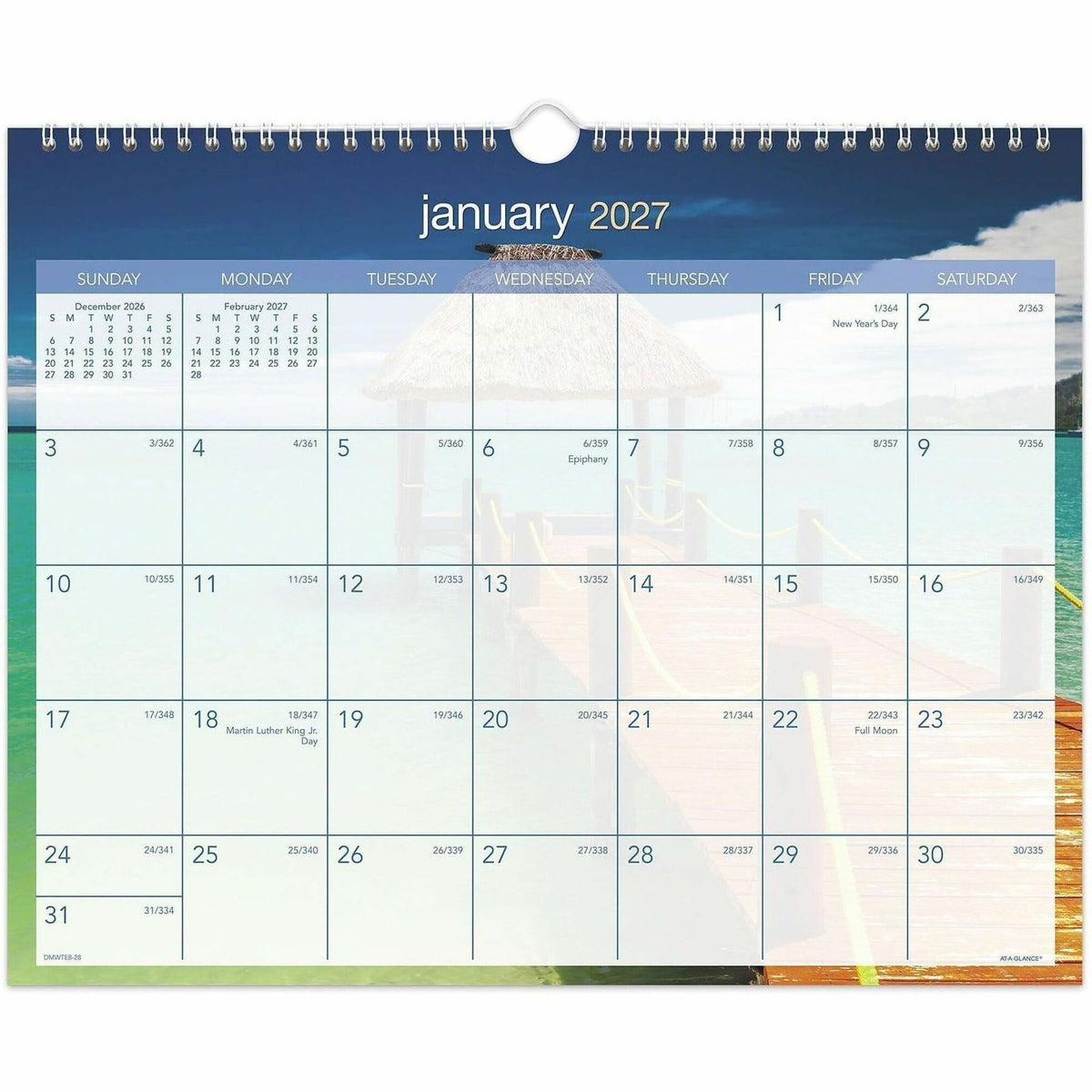 At-A-Glance Tropical Escape Wall Calendar - Medium - Julian Dates - Monthly - 12 Month - January 2027 to December 2027 -