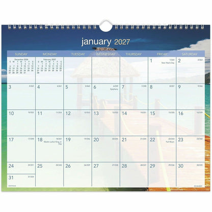 At-A-Glance Tropical Escape Wall Calendar - Medium - Julian Dates - Monthly - 12 Month - January 2027 to December 2027 -