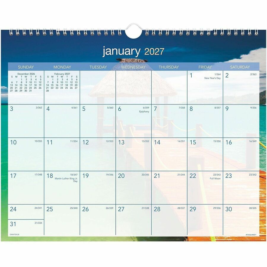 At-A-Glance Tropical Escape Wall Calendar - Medium - Julian Dates - Monthly - 12 Month - January 2027 to December 2027 -