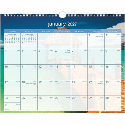 At-A-Glance Tropical Escape Wall Calendar - Medium - Julian Dates - Monthly - 12 Month - January 2027 to December 2027 -