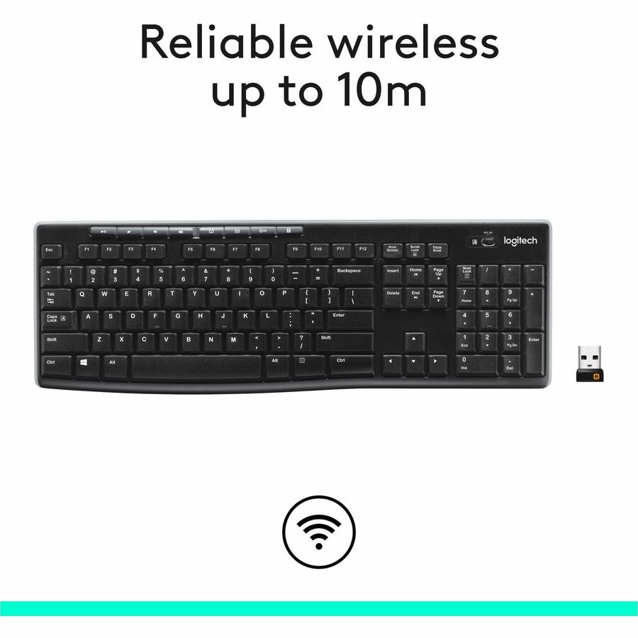 Logitech K270 Keyboard - Wireless Connectivity - RF - 33 ft - 2.40 GHz - USB Interface