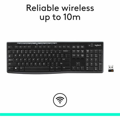 Logitech K270 Keyboard - Wireless Connectivity - RF - 33 ft - 2.40 GHz - USB Interface