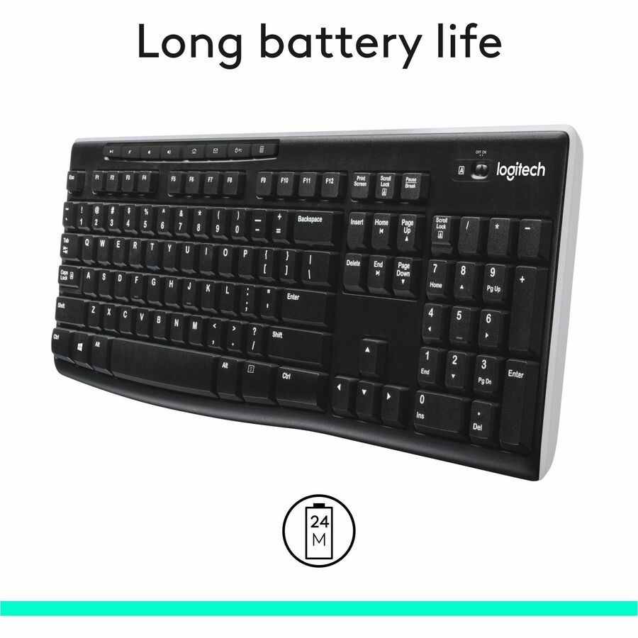 Logitech K270 Keyboard - Wireless Connectivity - RF - 33 ft - 2.40 GHz - USB Interface