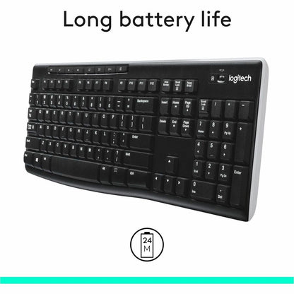 Logitech K270 Keyboard - Wireless Connectivity - RF - 33 ft - 2.40 GHz - USB Interface
