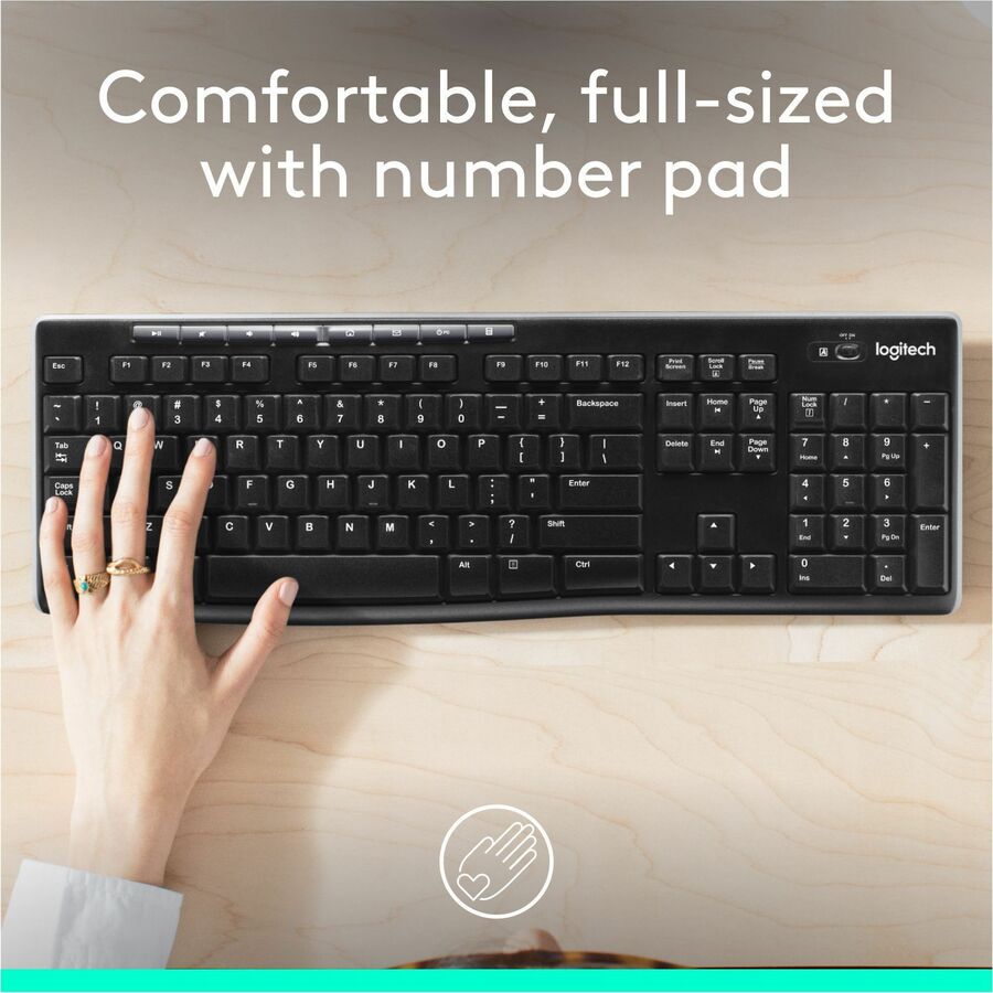 Logitech K270 Keyboard - Wireless Connectivity - RF - 33 ft - 2.40 GHz - USB Interface