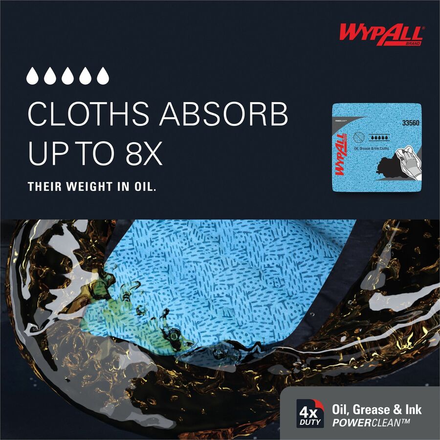 Wypall Oil, Grease & Ink Quarterfold Disposable Cloths - For Industry, Industrial Manufacturing, Oil/Gas - 1 Carton