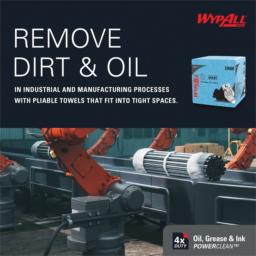 Wypall Oil, Grease & Ink Quarterfold Disposable Cloths - For Industry, Industrial Manufacturing, Oil/Gas - 1 Carton