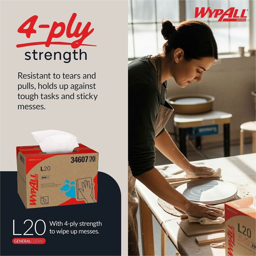 Wypall L20 Wipers Brag Box - For Multipurpose - Absorbent - White - 1 Carton