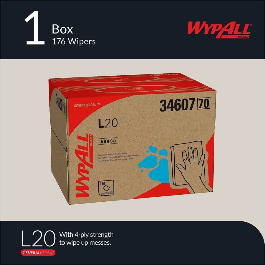 Wypall L20 Wipers Brag Box - For Multipurpose - Absorbent - White - 1 Carton