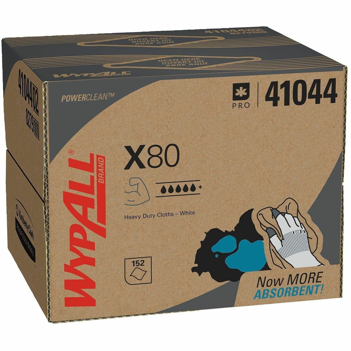 Wypall PowerClean X80 Heavy Duty Cloths - Brag Box - 11.10" Width x 16.80" Length - White - Pulp Fiber, Polypropylene - 