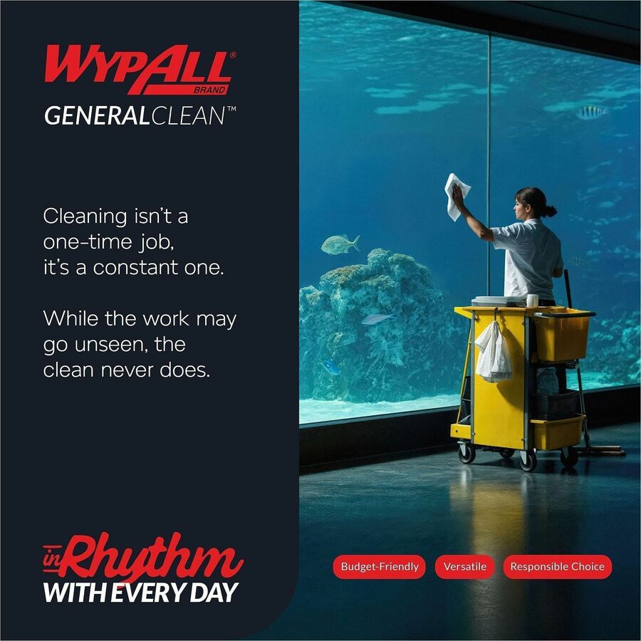 Wypall General Clean X50 Cleaning Cloths - 12.20" Length x 9.80" Width - Reinforced - White - 1 Roll