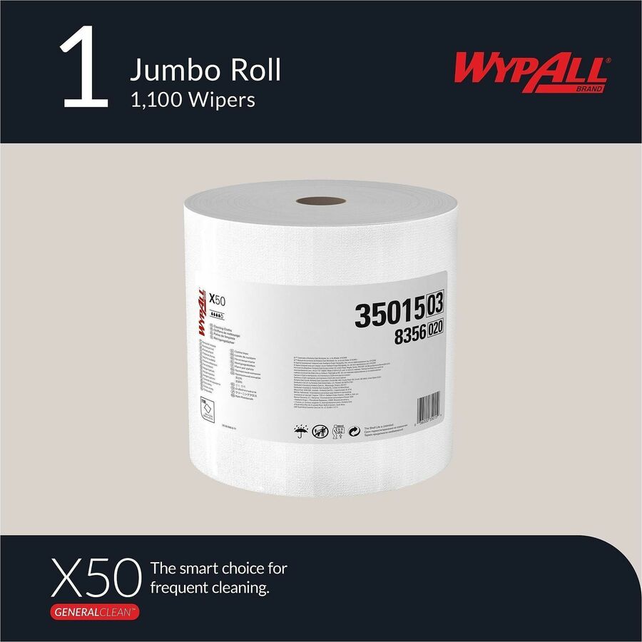 Wypall General Clean X50 Cleaning Cloths - 12.20" Length x 9.80" Width - Reinforced - White - 1 Roll