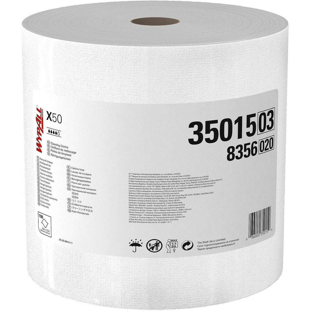 Wypall General Clean X50 Cleaning Cloths - 12.20" Length x 9.80" Width - Reinforced - White - 1 Roll