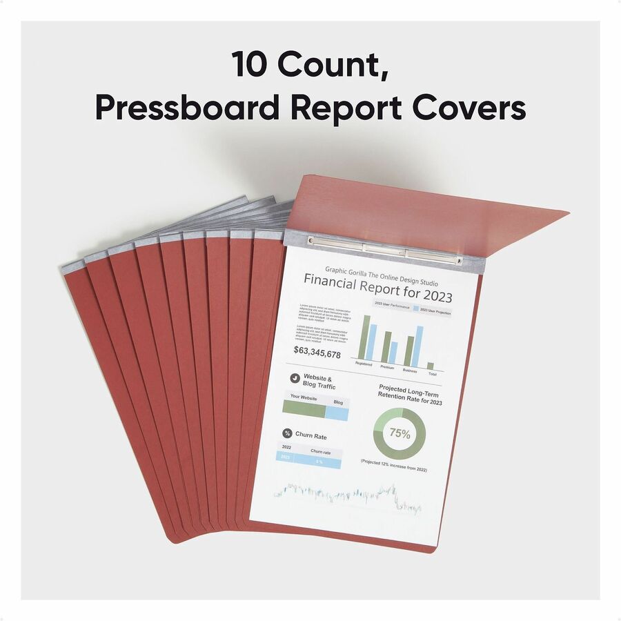 Smead Recycled Report Cover - 3" Folder Capacity - 11" x 17" - 3" Expansion - 1 Fastener - 25 pt. - Pressboard - Red - 1